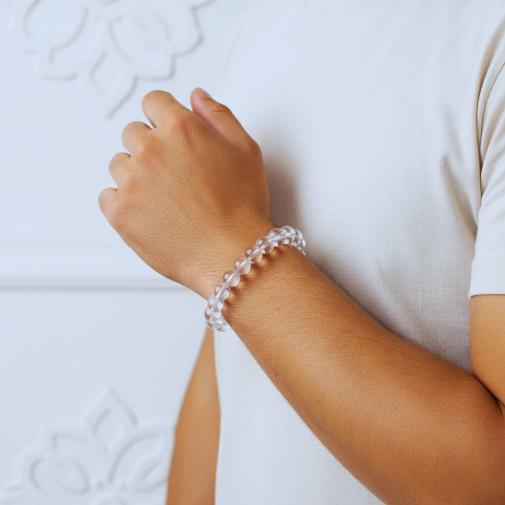 Clear Quartz Sphatik Band – Enhances positivity, clarity, healing energy, focus, peace, protection, and balance.