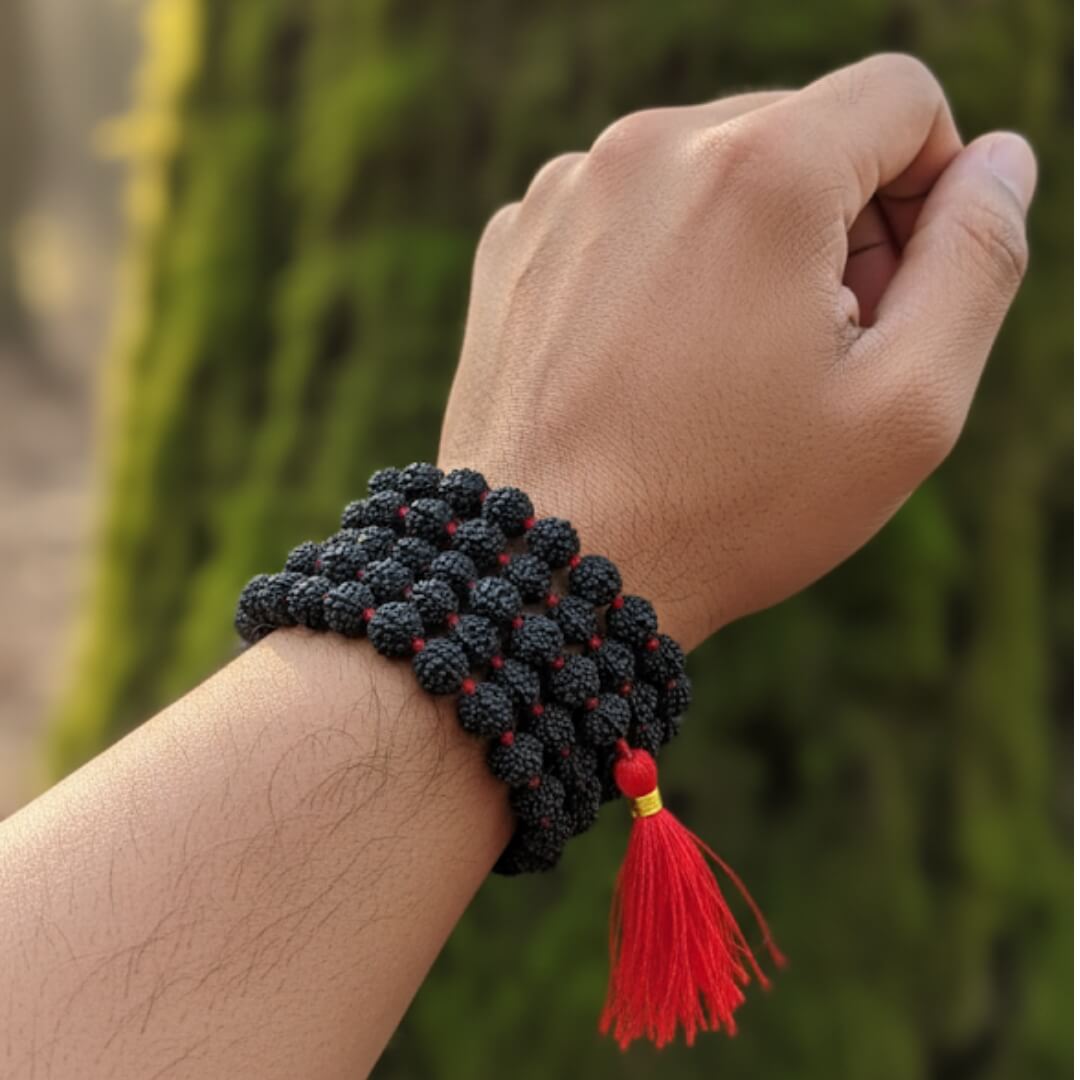 5 Mukhi Black Rudraksha Mala – Brings peace, health, positivity, protection, and wisdom.