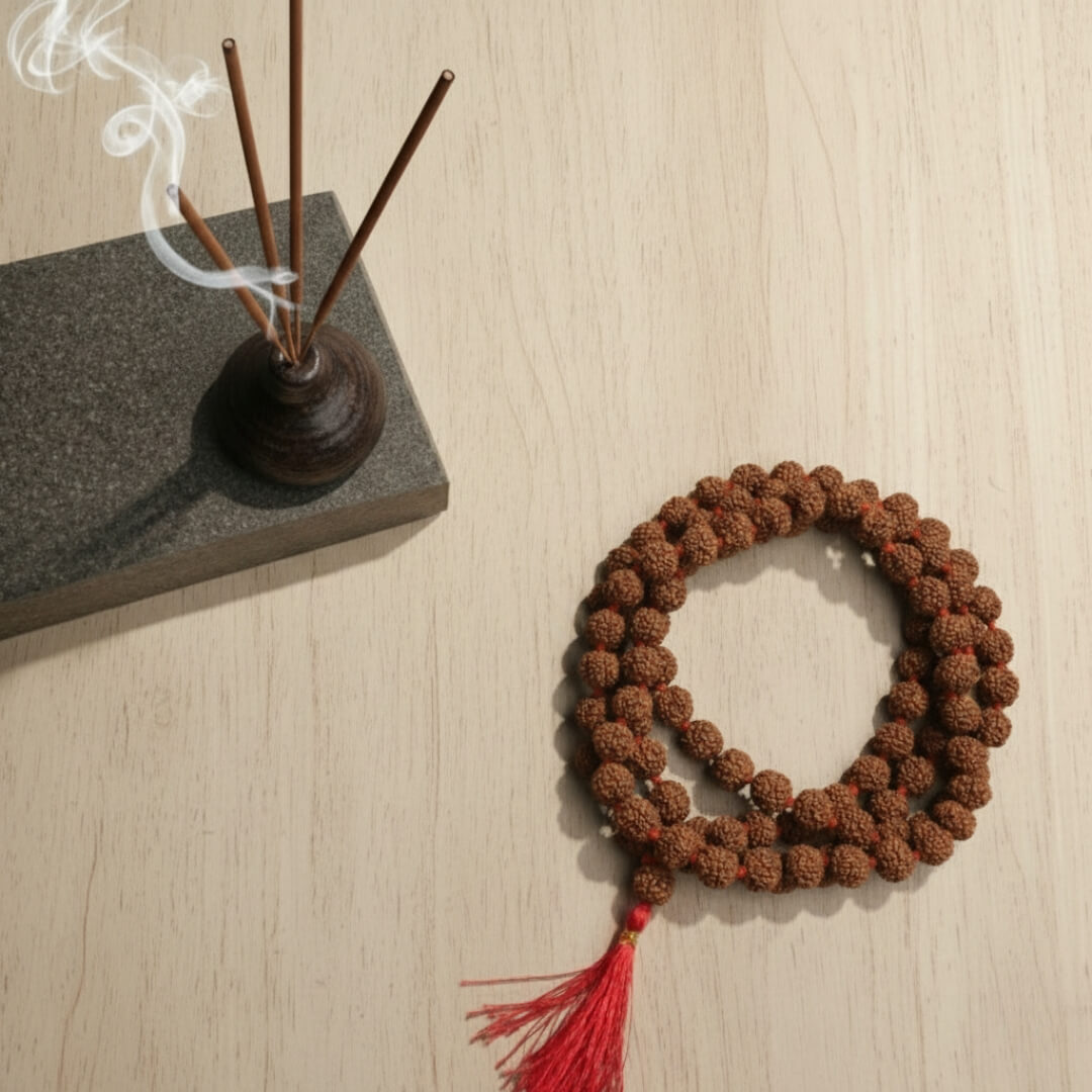 5 Mukhi Rudraksha Mala – Promotes peace, health, positivity, protection, and spiritual growth.