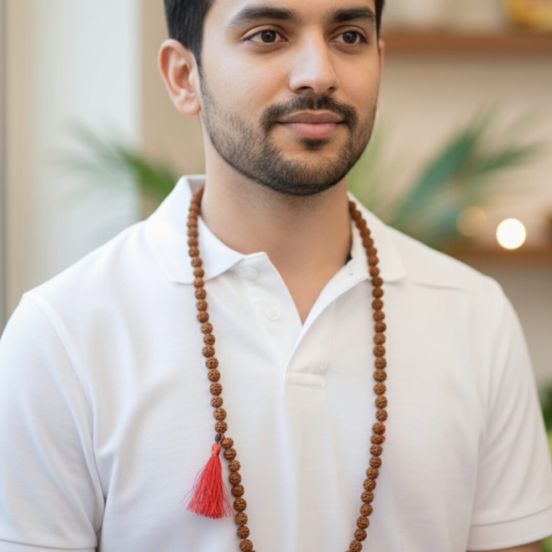 5 Mukhi Rudraksha Mala – Promotes peace, health, positivity, protection, and spiritual growth.
