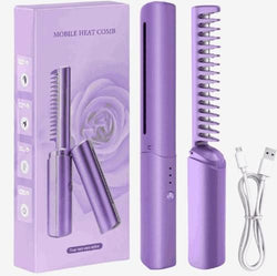 Meneflix Portable Mini Hair Straightener Cordless Rechargeable Mini Adjustable Hair Straightener Hot Comb